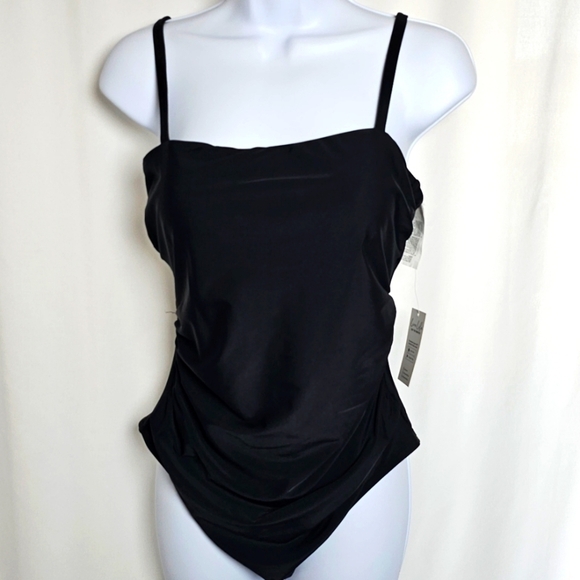 148.🆕Med Cupshe Shirred Cutout One Piece Black Swimsuit NWOT - Picture 2 of 6